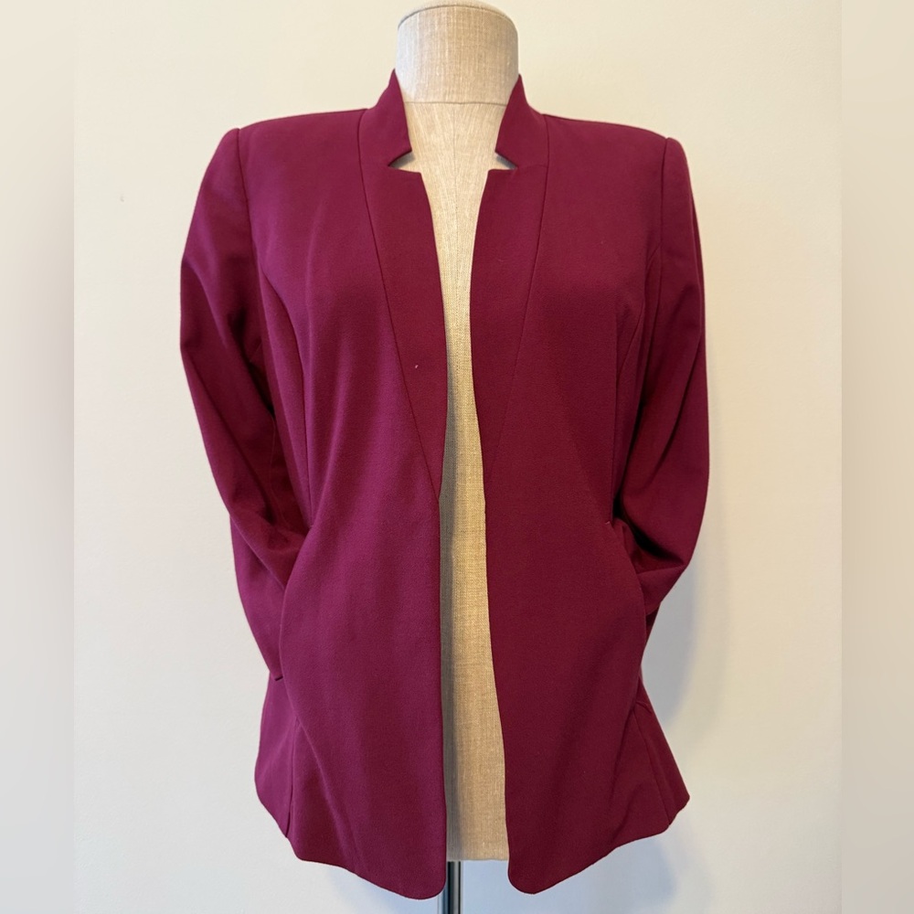 Kensie Marni Notch Collarless Blazer Burgundy Wine 3/4 Sleeve Jacket StitchFix M - Picture 4 of 5